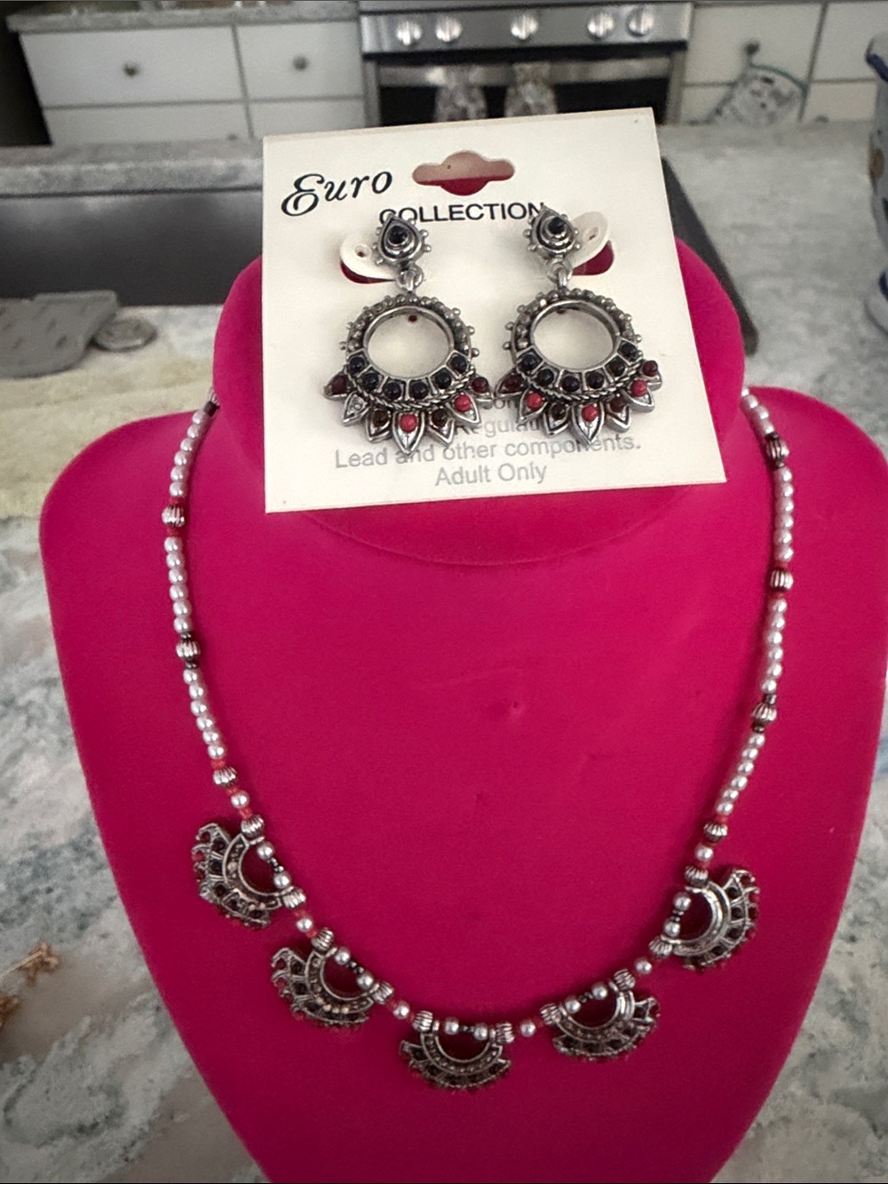 Silver-Tone Necklace with Red Accents